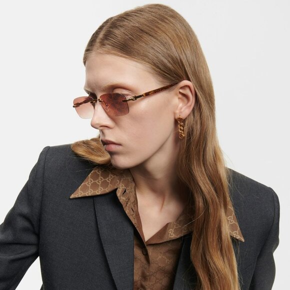 Gucci GG1221S 004 BRAND NEW Sunglasses Gold Yellow Red Mirrored Square Unisex - Picture 1 of 14
